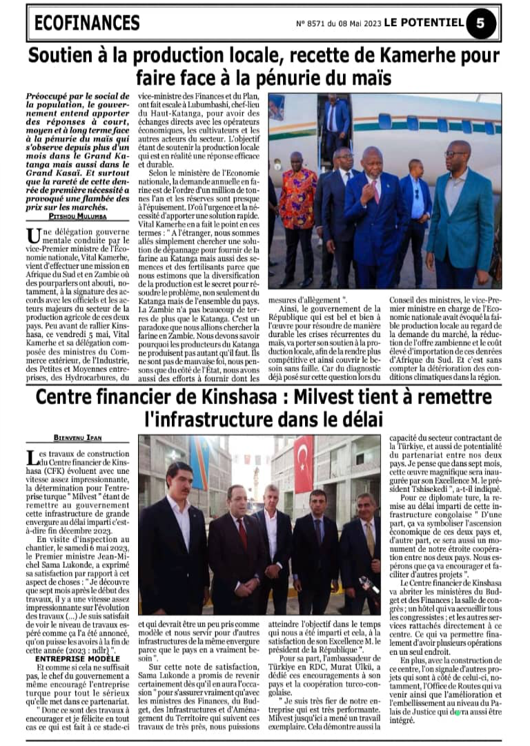 Le Potentiel Gazetesi - Demokratik Kongo Cumhuriyeti Başbakanı Kinşasa Finans Merkezi Şantiyemizi Ziyaret Etti