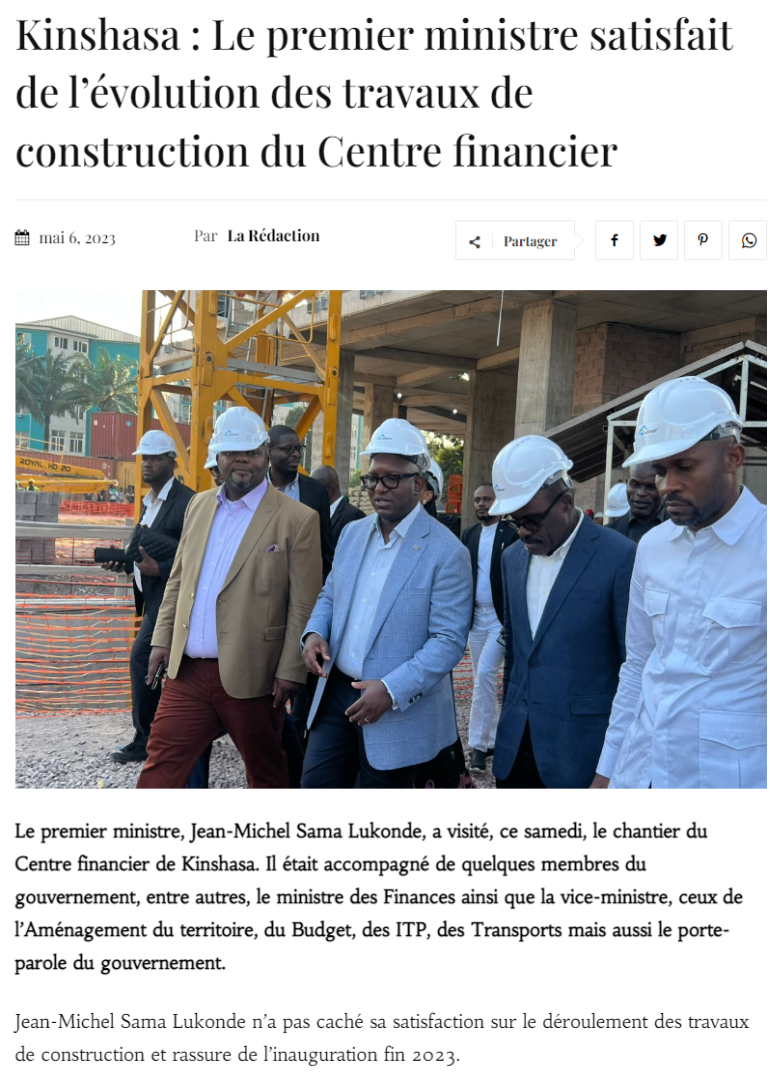 Actu30 - Demokratik Kongo Cumhuriyeti Başbakanı Kinşasa Finans Merkezi Şantiyemizi Ziyaret Etti